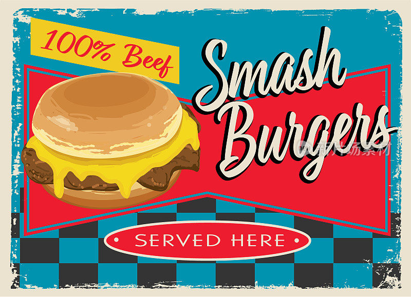 Smash Burgers复古复古餐厅标志设计概念